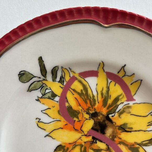 Anthropologie Eyewanderer S Sunflower Alphabet Plate Red Rim 6” - Picture 3 of 8